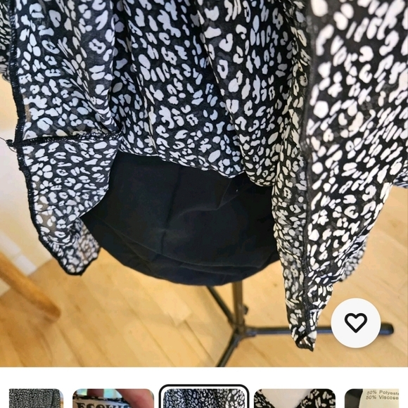 New wTags ECOWISH Midi Black Animal Print V-Neck Elastic Tie Waist S Flattering - Picture 7 of 10